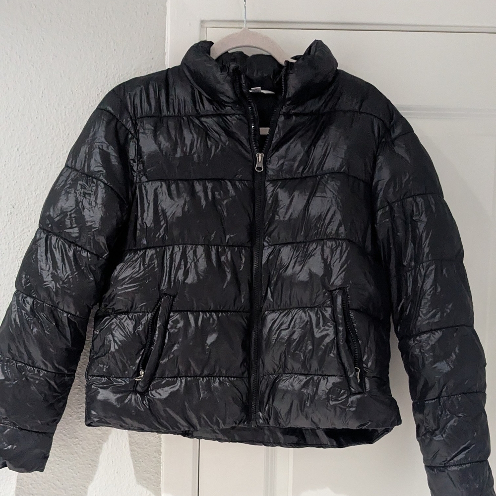 Time And Tru Missy Puffer Jacket M(8-10) Black Wind Resistant NWT